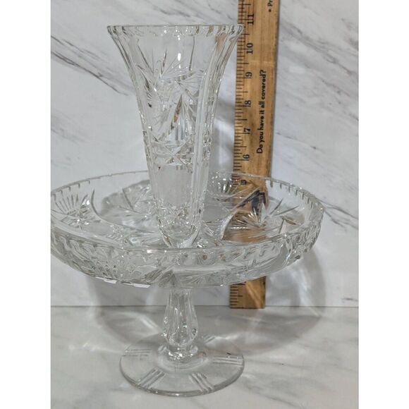 Vintage American Brilliant Cut Rare 2 Piece 1880's Glass Empergne - Picture 8 of 9